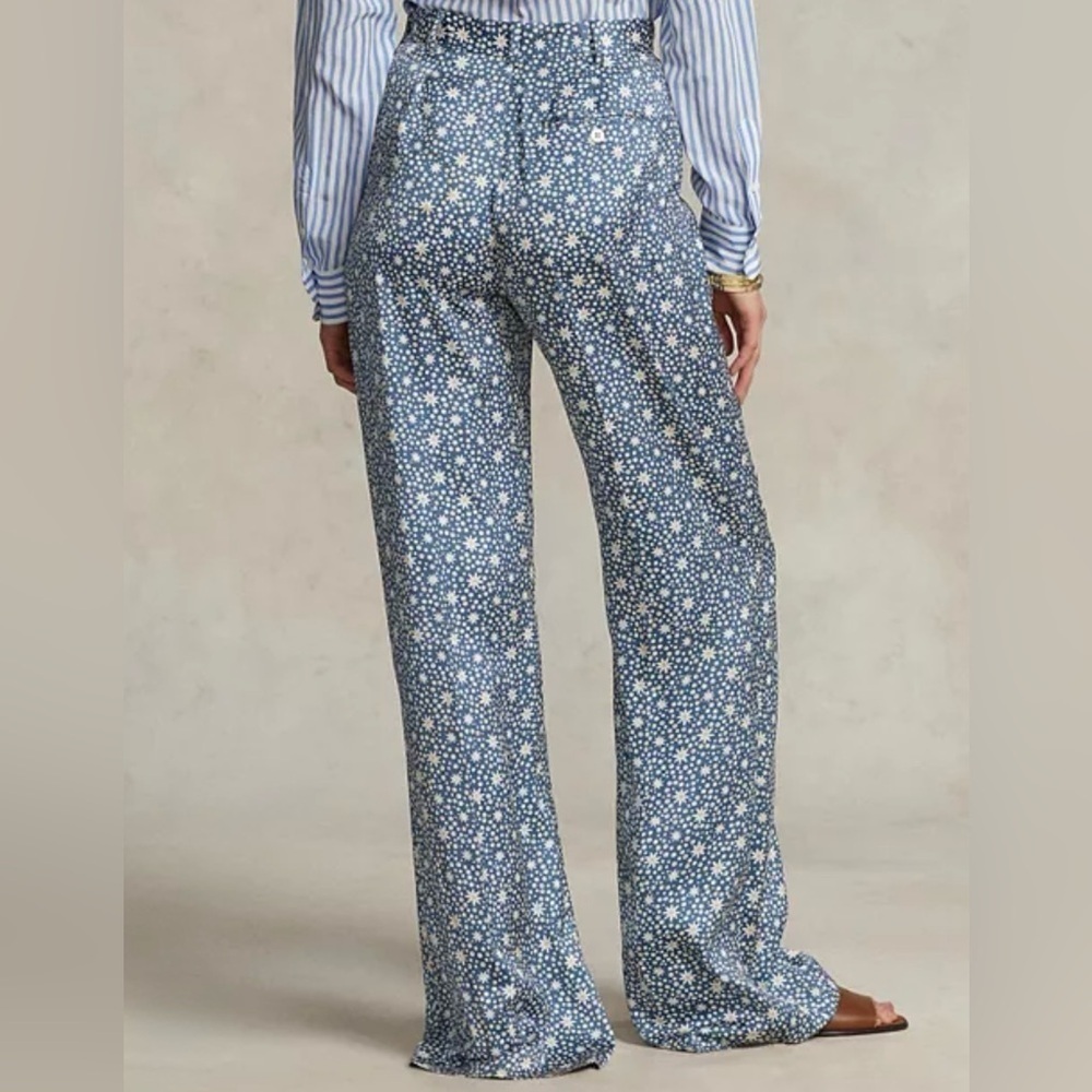 Polo Ralph Lauren Starburst-Motif Satin Wide-Leg Pant Size 2 Excellent Condition - Picture 7 of 9